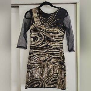 Bebe Sheer Long-sleeve Body-con Sequin Mini Dress - Small